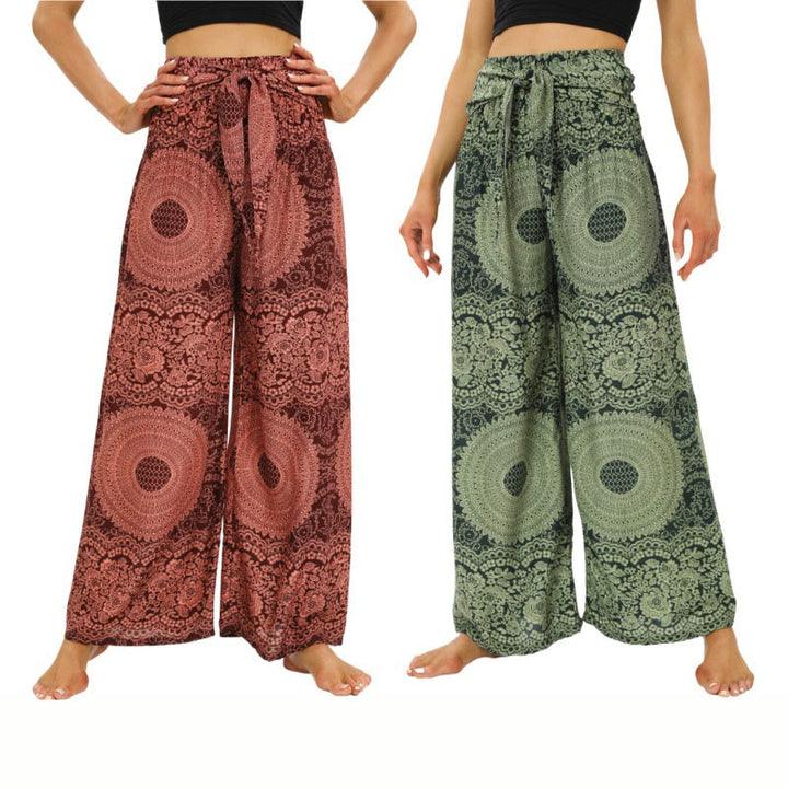 Pantaloni da yoga da donna con lacci Boho e gamba larga Buddha Stones