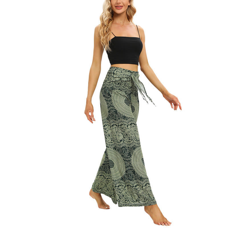 Pantaloni da yoga da donna con lacci Boho e gamba larga Buddha Stones