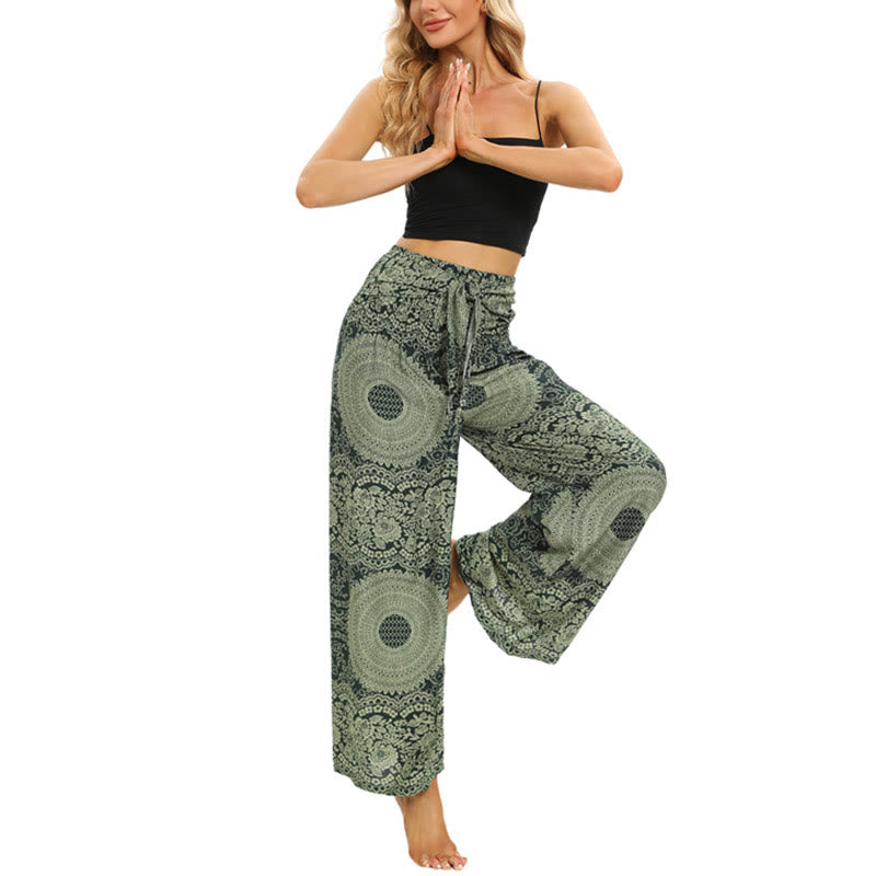 Pantaloni da yoga da donna con lacci Boho e gamba larga Buddha Stones