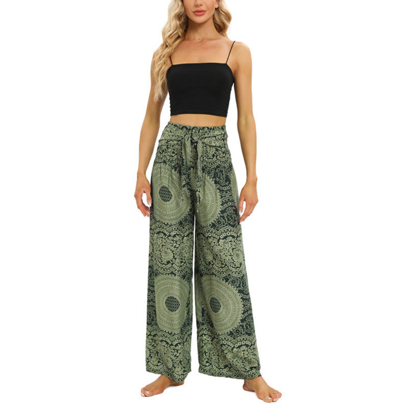 Pantaloni da yoga da donna con lacci Boho e gamba larga Buddha Stones