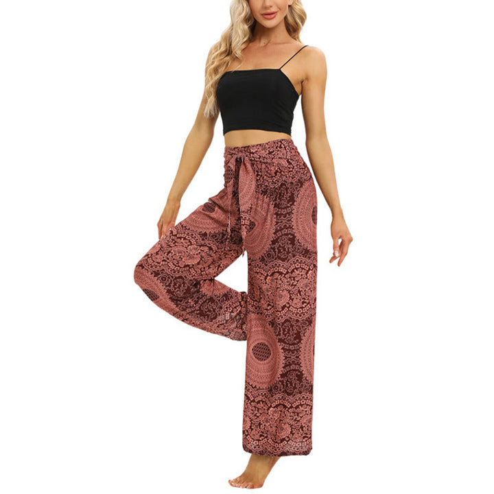 Pantaloni da yoga da donna con lacci Boho e gamba larga Buddha Stones