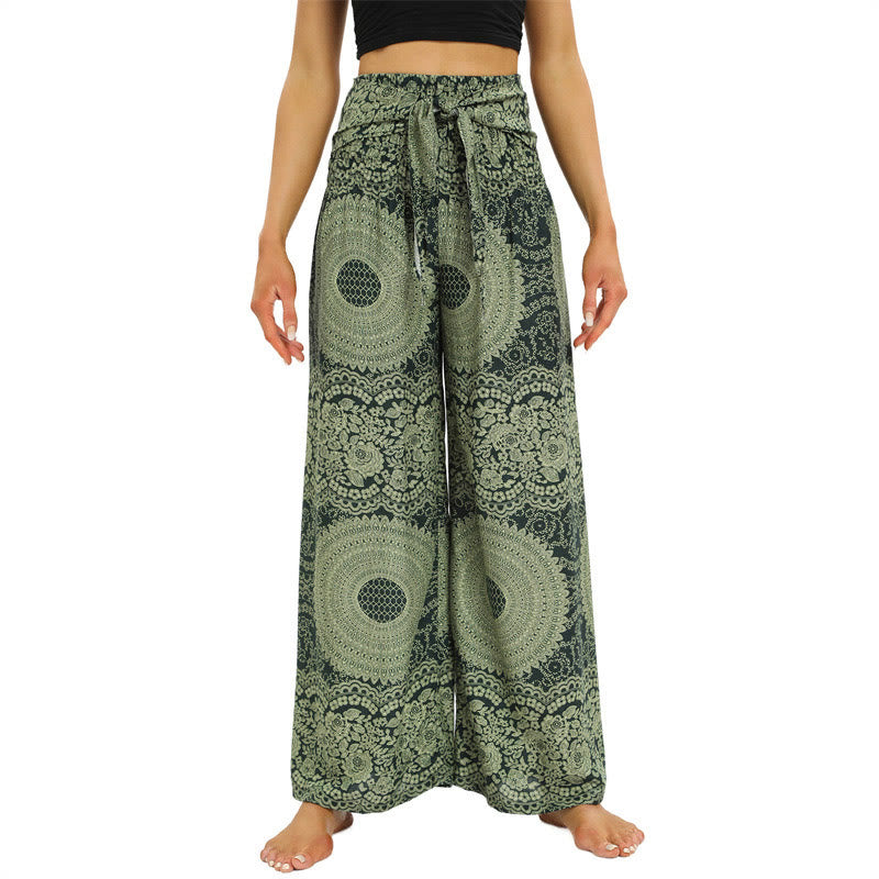 Pantaloni da yoga da donna con lacci Boho e gamba larga Buddha Stones