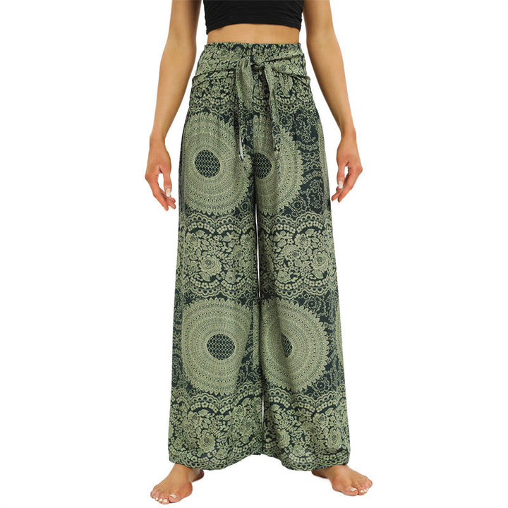 Pantaloni da yoga da donna con lacci Boho e gamba larga Buddha Stones