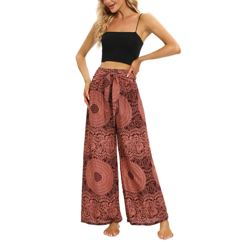 Pantaloni da yoga da donna con lacci Boho e gamba larga Buddha Stones