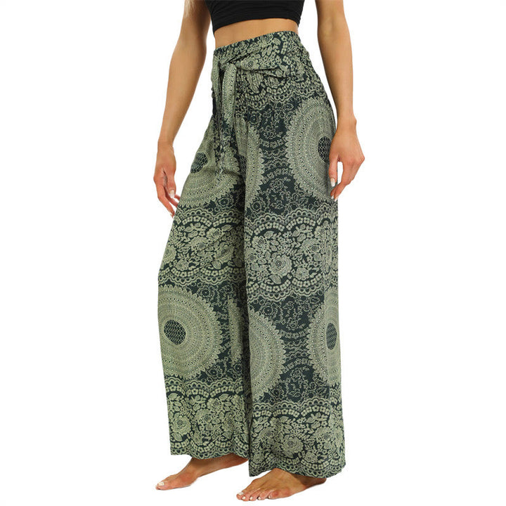 Pantaloni da yoga da donna con lacci Boho e gamba larga Buddha Stones