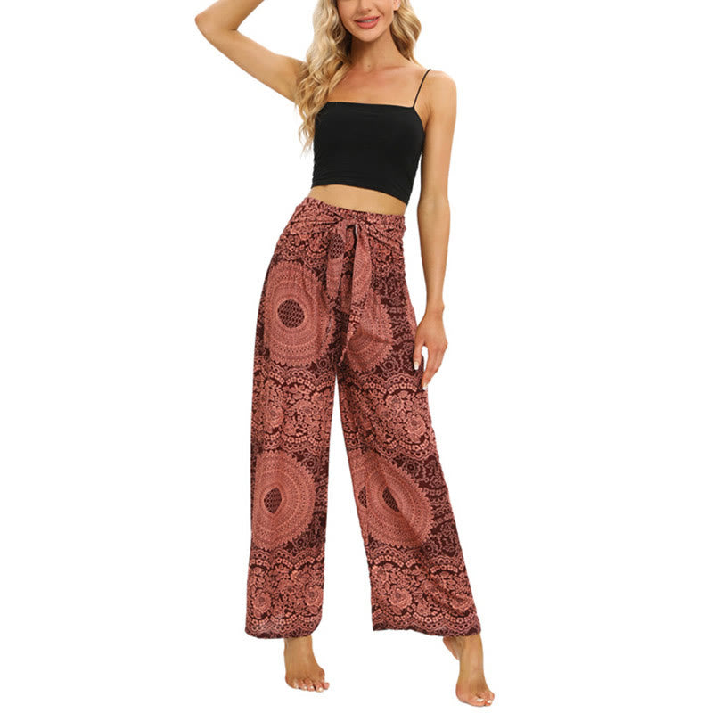 Pantaloni da yoga da donna con lacci Boho e gamba larga Buddha Stones
