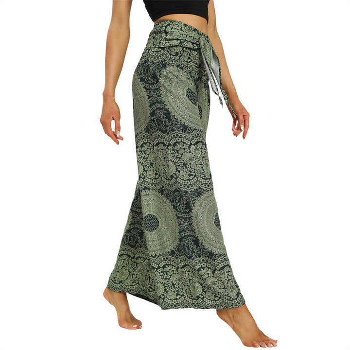Pantaloni da yoga da donna con lacci Boho e gamba larga Buddha Stones