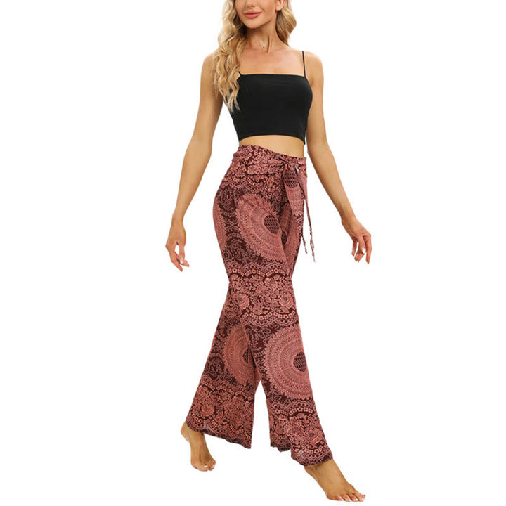 Pantaloni da yoga da donna con lacci Boho e gamba larga Buddha Stones