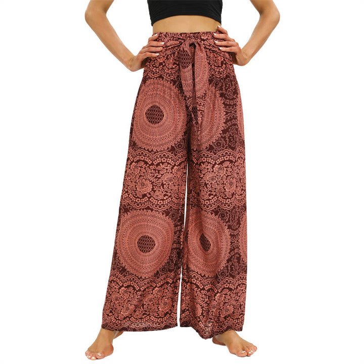 Pantaloni da yoga da donna con lacci Boho e gamba larga Buddha Stones