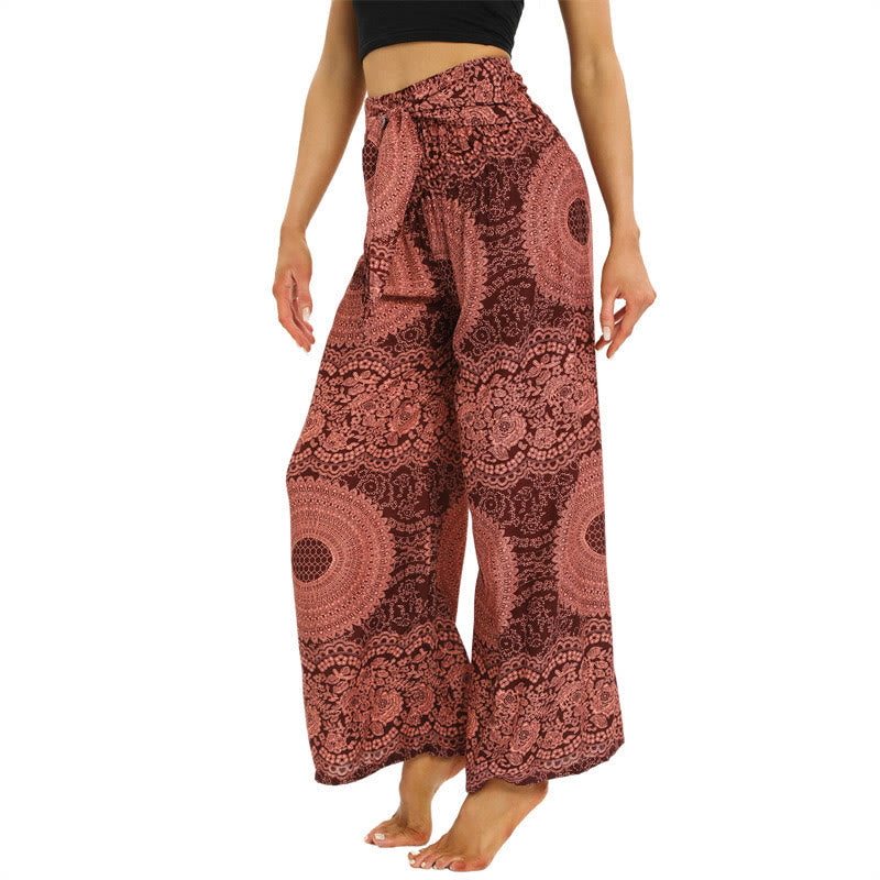 Pantaloni da yoga da donna con lacci Boho e gamba larga Buddha Stones