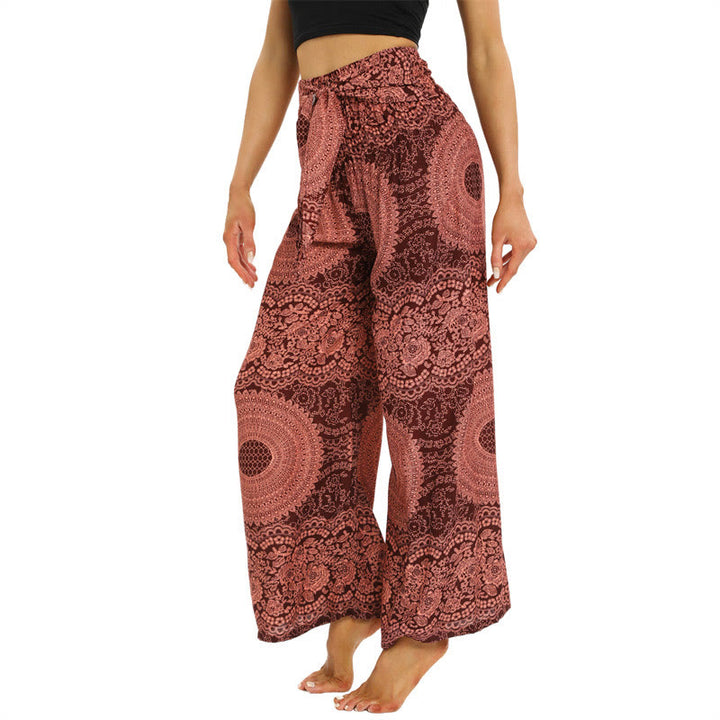 Pantaloni da yoga da donna con lacci Boho e gamba larga Buddha Stones
