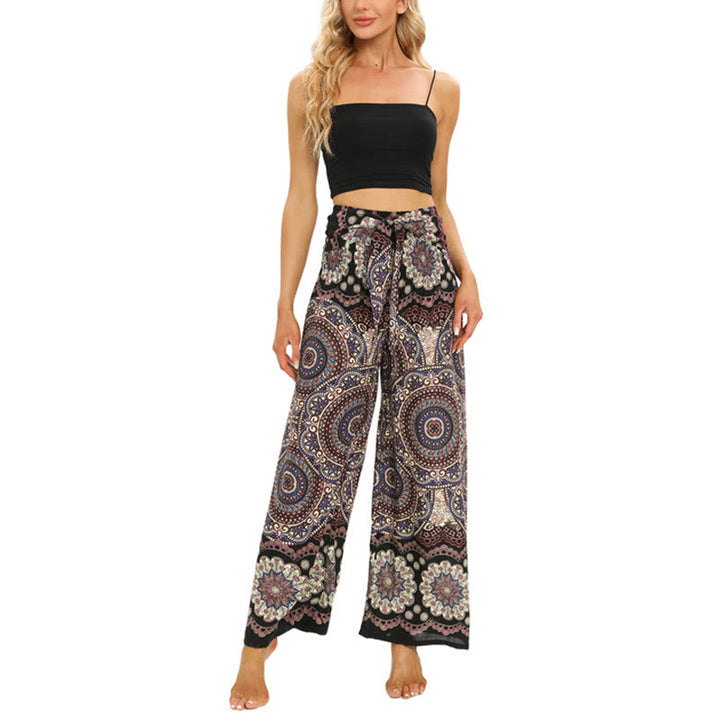 Pantaloni da yoga da donna con lacci e stampa mandala boho Buddha Stones - image 6