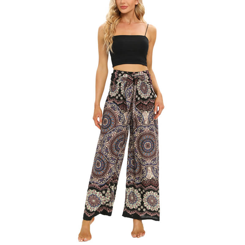 Pantaloni da yoga da donna con lacci e stampa mandala boho Buddha Stones