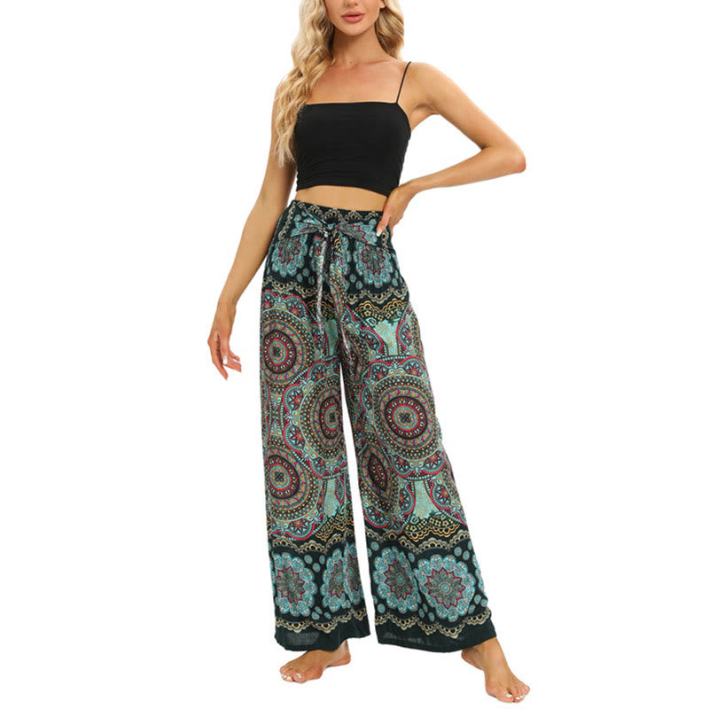 Pantaloni da yoga da donna con lacci e stampa mandala boho Buddha Stones