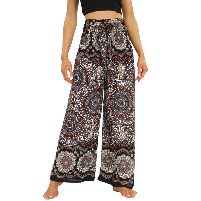 Pantaloni da yoga da donna con lacci e stampa mandala boho Buddha Stones