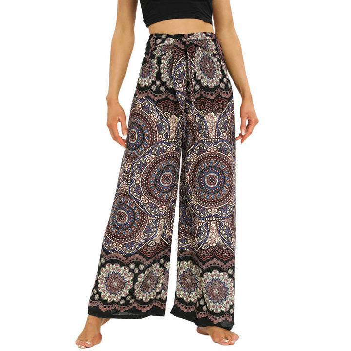 Pantaloni da yoga da donna con lacci e stampa mandala boho Buddha Stones