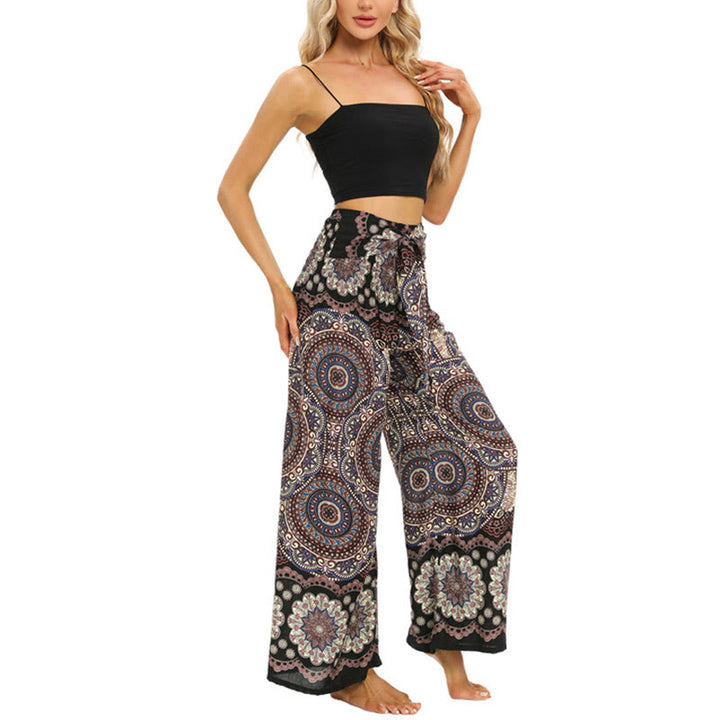 Pantaloni da yoga da donna con lacci e stampa mandala boho Buddha Stones