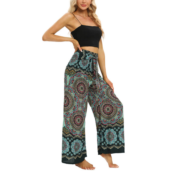 Pantaloni da yoga da donna con lacci e stampa mandala boho Buddha Stones