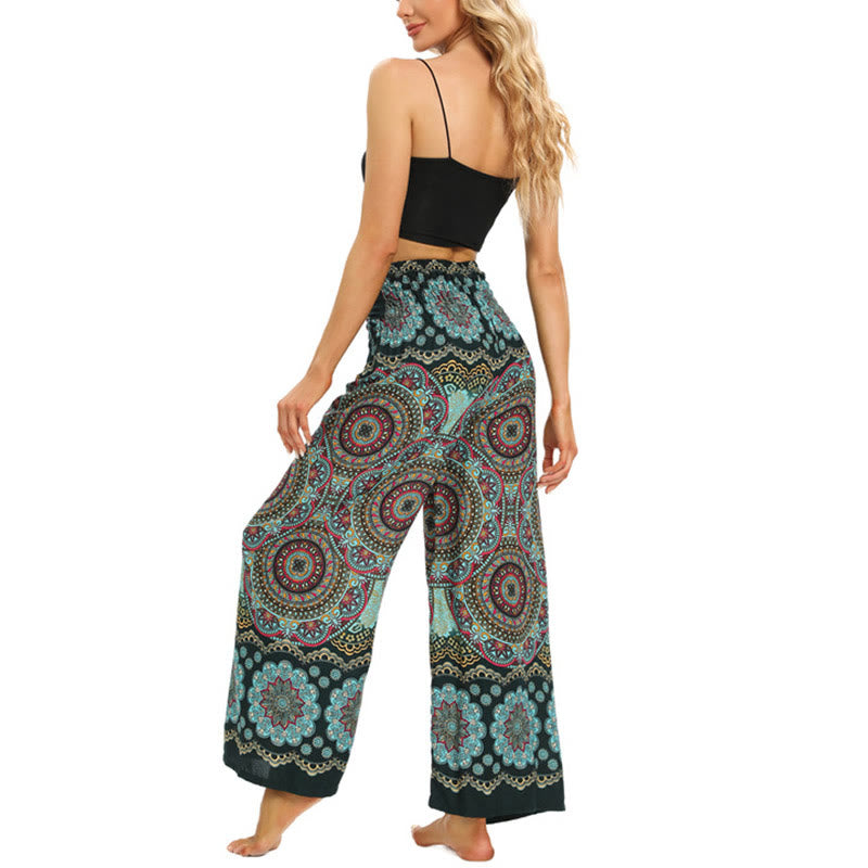 Pantaloni da yoga da donna con lacci e stampa mandala boho Buddha Stones