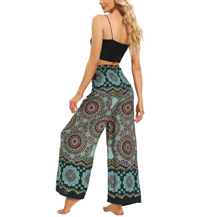 Pantaloni da yoga da donna con lacci e stampa mandala boho Buddha Stones