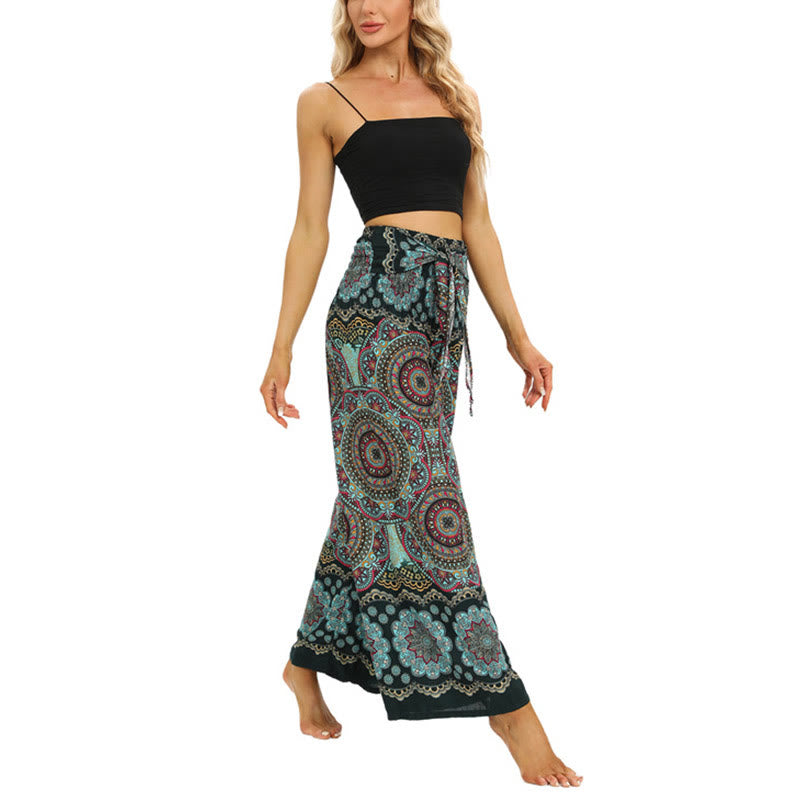 Pantaloni da yoga da donna con lacci e stampa mandala boho Buddha Stones
