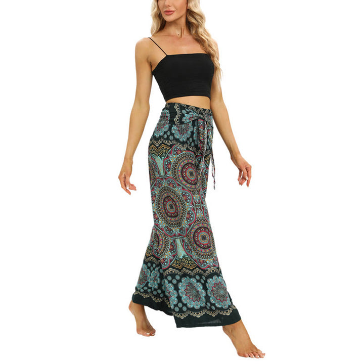 Pantaloni da yoga da donna con lacci e stampa mandala boho Buddha Stones