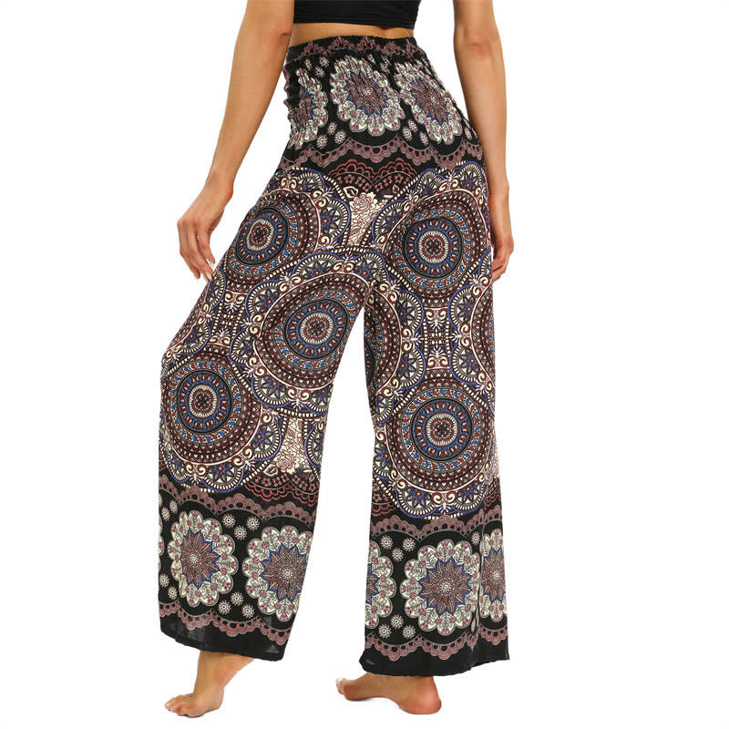 Pantaloni da yoga da donna con lacci e stampa mandala boho Buddha Stones