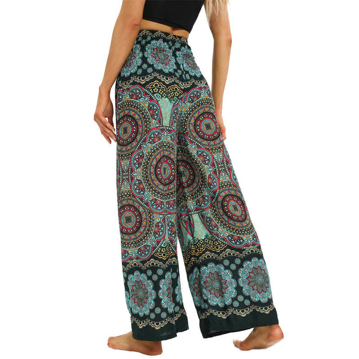 Pantaloni da yoga da donna con lacci e stampa mandala boho Buddha Stones
