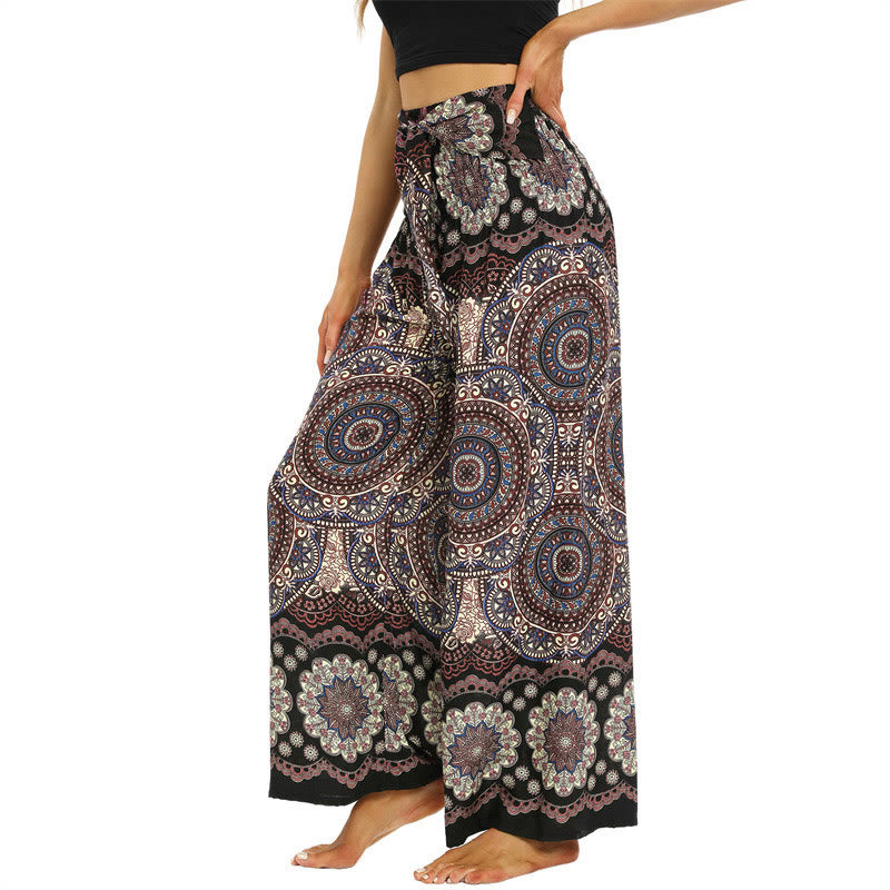 Pantaloni da yoga da donna con lacci e stampa mandala boho Buddha Stones