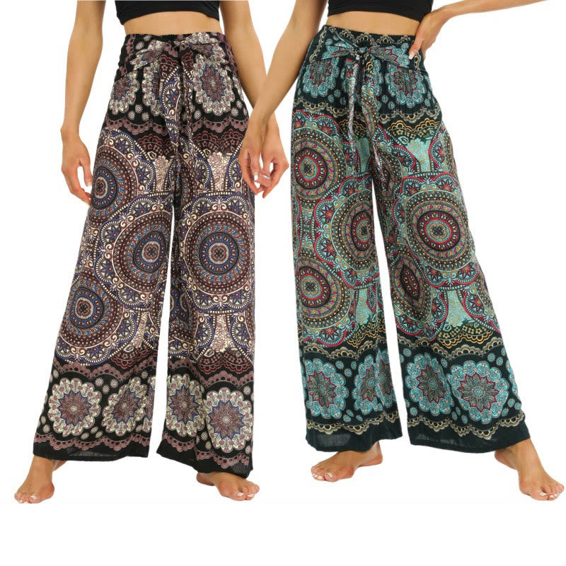 Pantaloni da yoga da donna con lacci e stampa mandala boho Buddha Stones - image 0