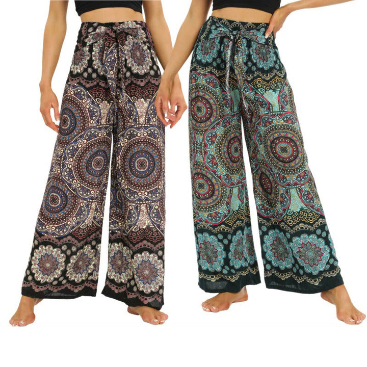 Pantaloni da yoga da donna con lacci e stampa mandala boho Buddha Stones - image 0