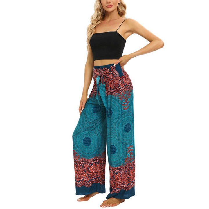Pantaloni da yoga da donna con lacci e stampa floreale con bussola bohémien Buddha Stones
