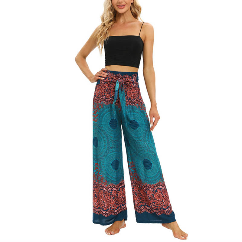 Pantaloni da yoga da donna con lacci e stampa floreale con bussola bohémien Buddha Stones