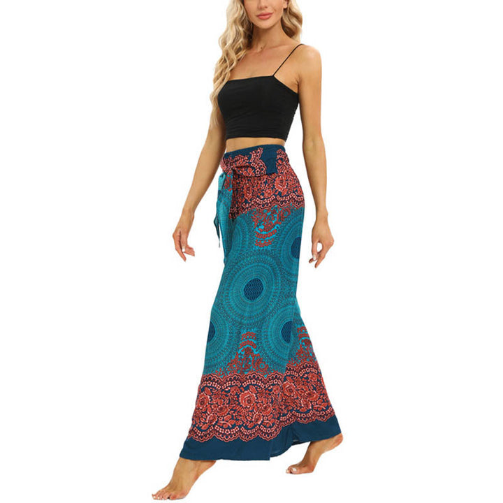 Pantaloni da yoga da donna con lacci e stampa floreale con bussola bohémien Buddha Stones