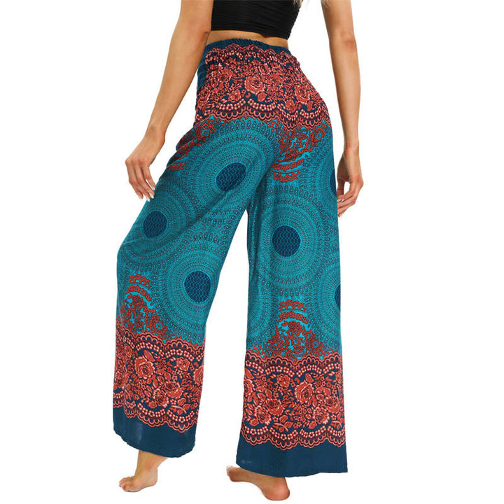 Pantaloni da yoga da donna con lacci e stampa floreale con bussola bohémien Buddha Stones