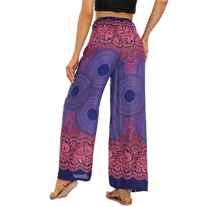 Pantaloni da yoga da donna con lacci e stampa floreale con bussola bohémien Buddha Stones
