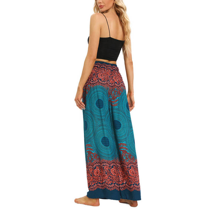 Pantaloni da yoga da donna con lacci e stampa floreale con bussola bohémien Buddha Stones