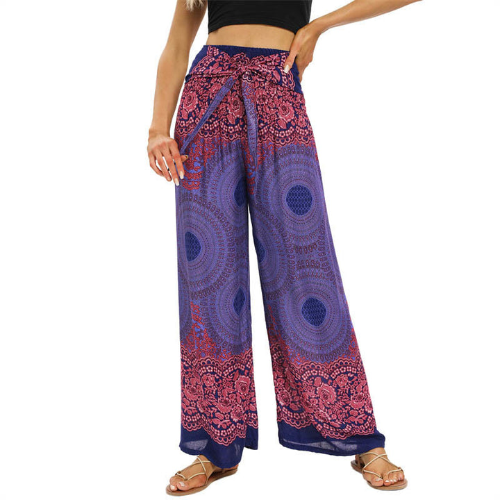 Pantaloni da yoga da donna con lacci e stampa floreale con bussola bohémien Buddha Stones