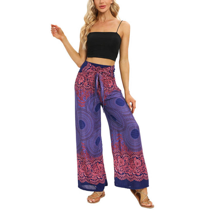 Pantaloni da yoga da donna con lacci e stampa floreale con bussola bohémien Buddha Stones