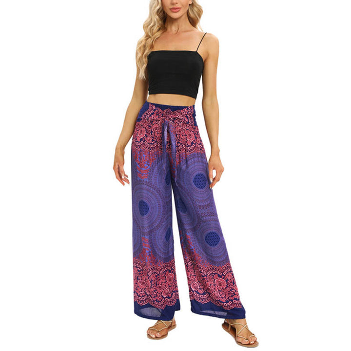 Pantaloni da yoga da donna con lacci e stampa floreale con bussola bohémien Buddha Stones