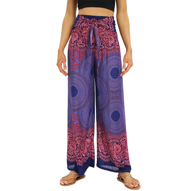 Pantaloni da yoga da donna con lacci e stampa floreale con bussola bohémien Buddha Stones