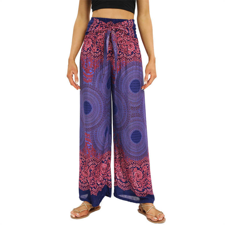 Pantaloni da yoga da donna con lacci e stampa floreale con bussola bohémien Buddha Stones
