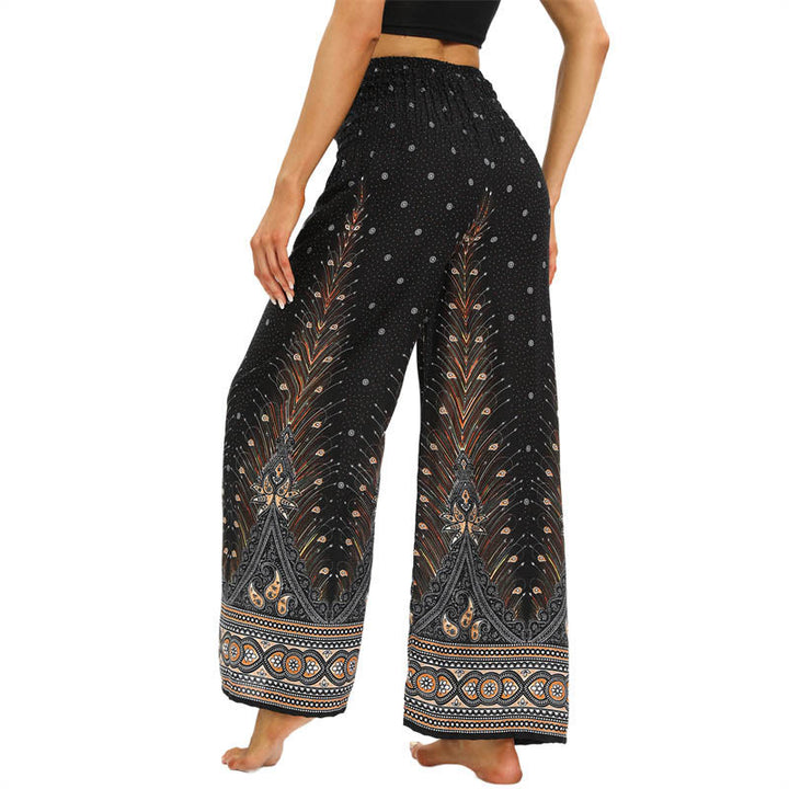 Pantaloni da yoga da donna con lacci e piume di pavone Boho Buddha Stones