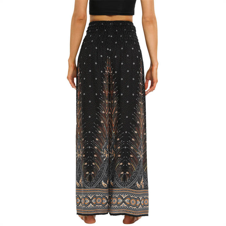 Pantaloni da yoga da donna con lacci e piume di pavone Boho Buddha Stones