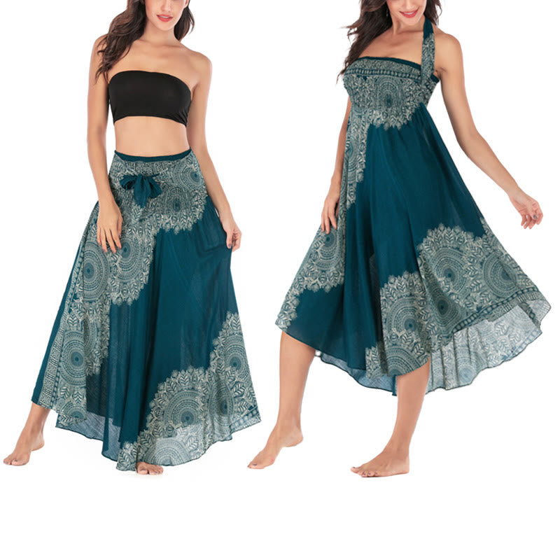 Abito da spiaggia con gonna a fiori e mandala boho in stile Buddha Stones Two - Turchese scuro - US4， UK/AU8，EU36-44 (F) - image 0