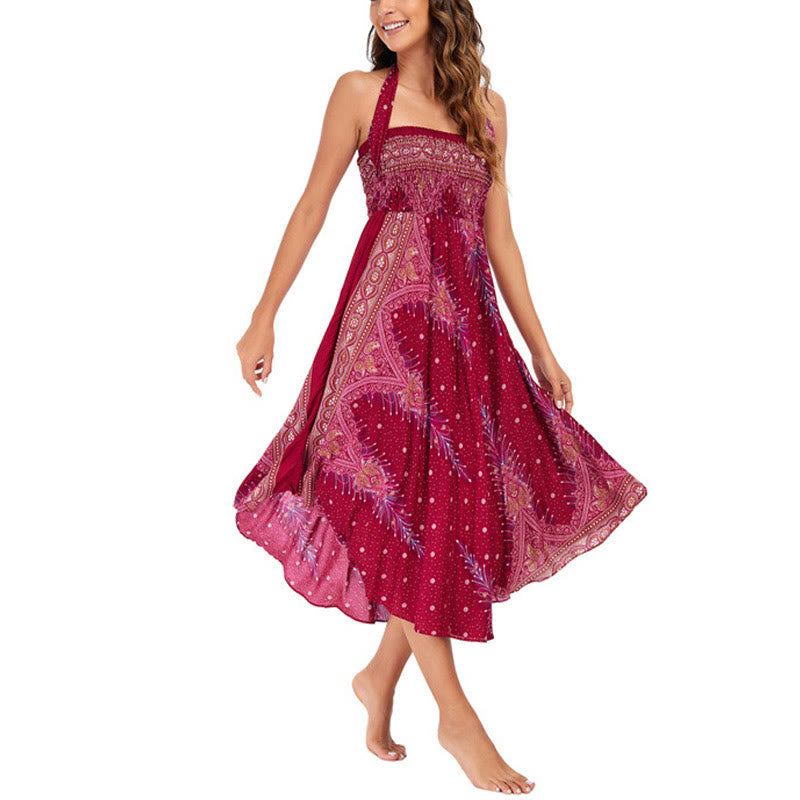 Buddha Stones Due stili indossano Boho Summer Peacock Feather Lace-up Skirt Dress - image 20