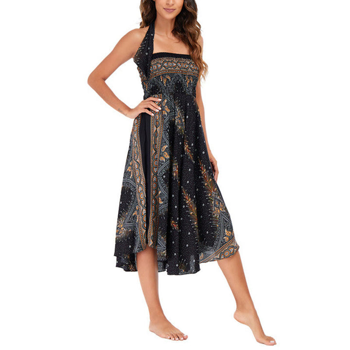 Buddha Stones Due stili indossano Boho Summer Peacock Feather Lace-up Skirt Dress - image 13