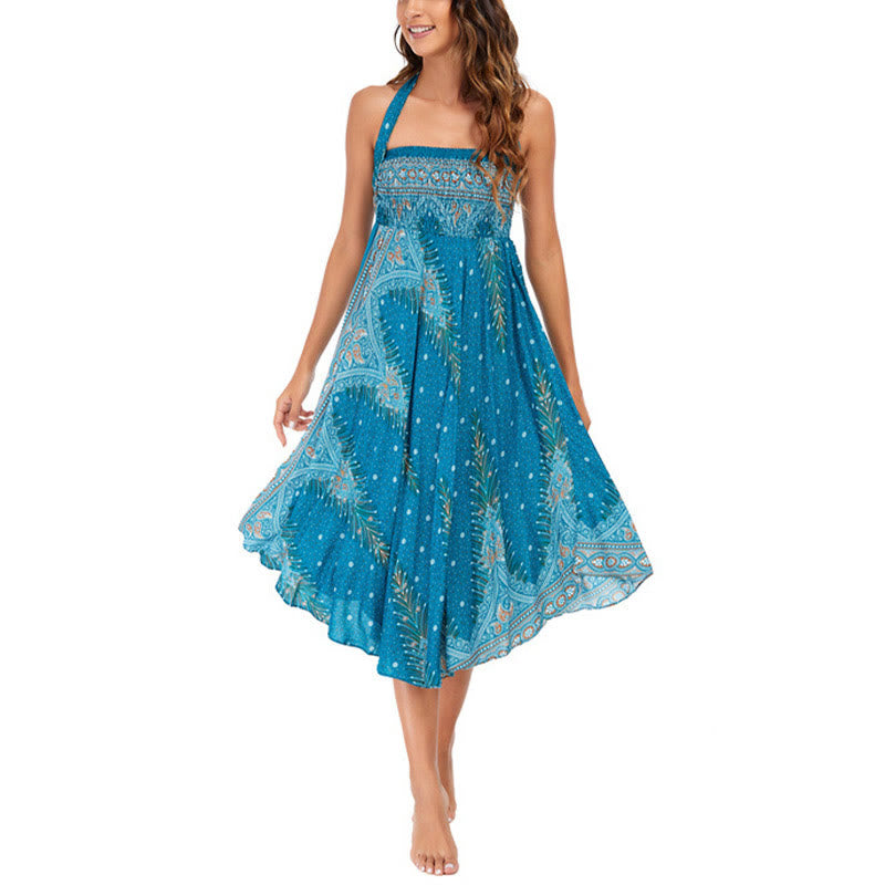 Buddha Stones Due stili indossano Boho Summer Peacock Feather Lace-up Skirt Dress - image 2