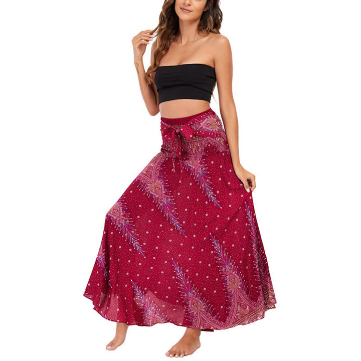 Buddha Stones Due stili indossano Boho Summer Peacock Feather Lace-up Skirt Dress - image 18