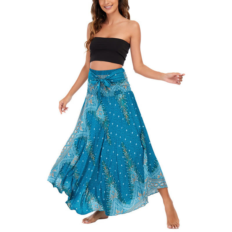 Buddha Stones Due stili indossano Boho Summer Peacock Feather Lace-up Skirt Dress - image 1